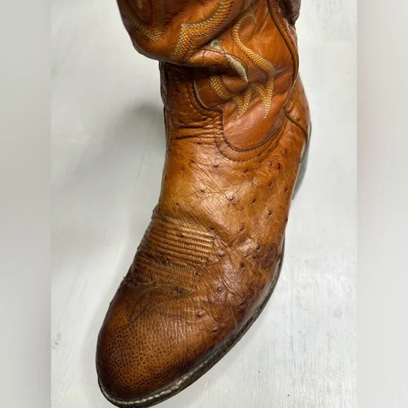 Tony Lama Vintage Ostrich Leather Western Boots Mens 9 D Brown USA - Picture 8 of 16